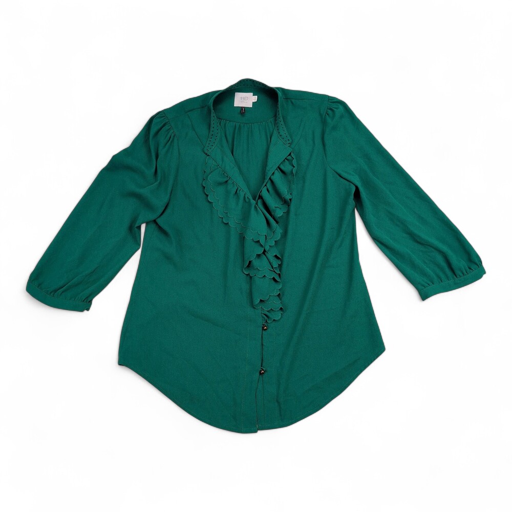 HD in Paris Emerald‎ Ruffle Front Blouse Size 10